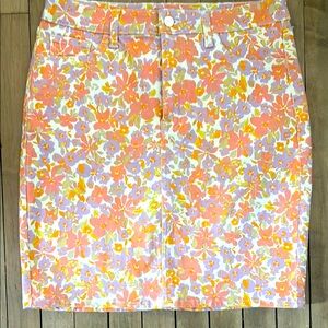 Floral Print Cotton Blend Skirt in Peach & Lavender